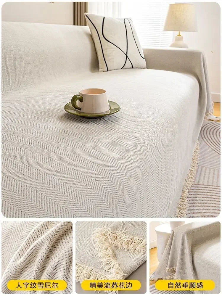 1PC Cream Wind Solid Color Sand Hair Towel Full Cover Cloth Sofa Cushion Cover Nordic Sofa Blanket Four Seasons Universal