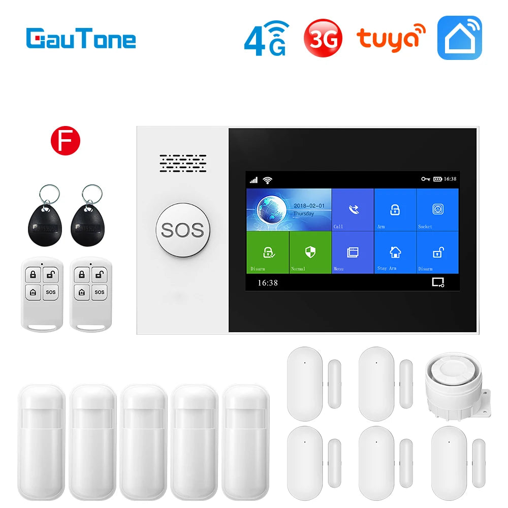 GauTone PG107 WiFi 4G Alarm System for Home Security with PIR Wireless Solar Siren Support Tuya Remote Control