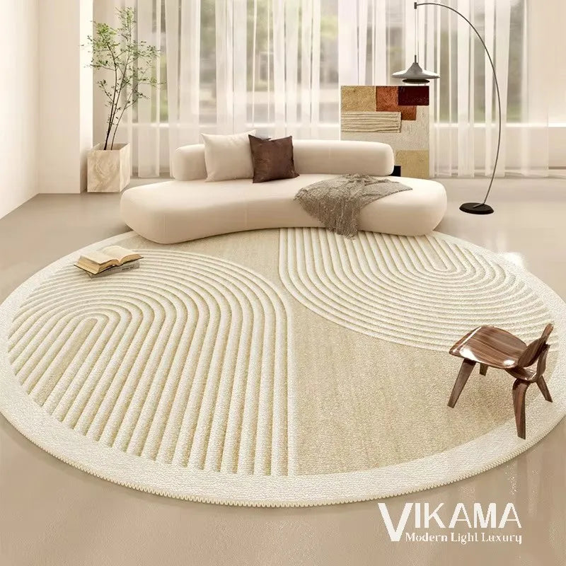 VIKAMA circular cream style light luxury carpet living room bedroom minimalist beige lines home decoration washable floor mat