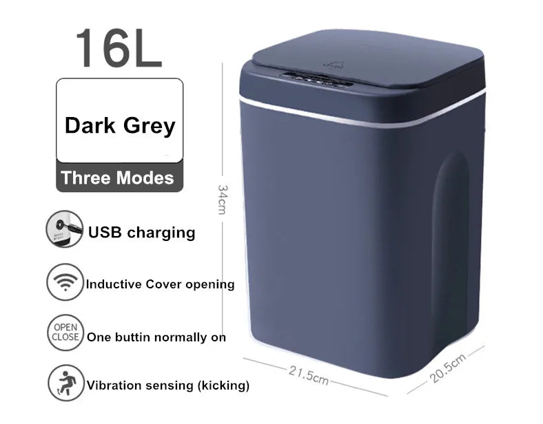 16L Automatic Sensor Trash Can Electric Touchless Smart Bin Kitchen Bathroom Waterproof Bucket Garbage With Lid Home Wastebasket