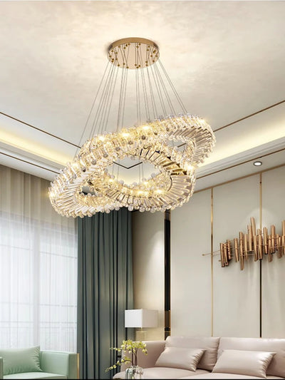 Modern House Villa Dining Living Room Chandelier Luxury Ring Crystal Pendant Lighs Interior Decoration Glossy Lighting Fixtures