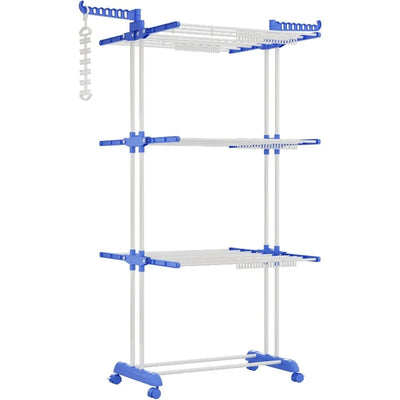 Clothes Drying Rack,Folding Clothes Rail Storage Rack, 4 Tier Clothes Horses Rack Stainless Steel Laundry Garment Dryer Stand