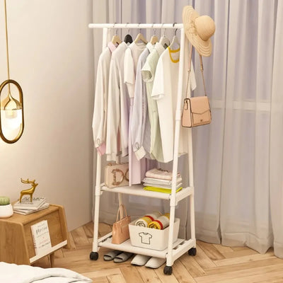 Floor-Standing Coat Rack Triangle Pulley Clothes Racks with Wheels Household Simple Coat Shelf Bedroom Hanging Clothes Rack