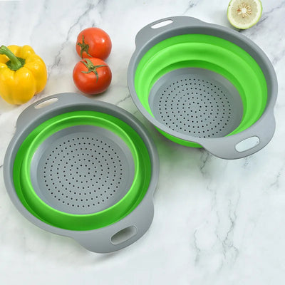 Foldable Fruit Vegetable Washing Drain Basket Strainer Portable Silicone Colander Collapsible Drainer Kitchen Bar Tools