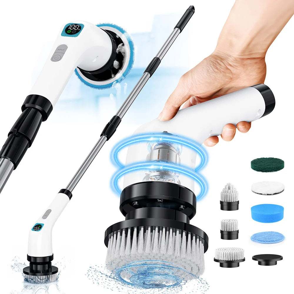 Electric Cleaning Brush Shower Cleaning Brush with 7 Interchangeable Drill Brush Heads Wireless Scrubber with Adjustable Handle