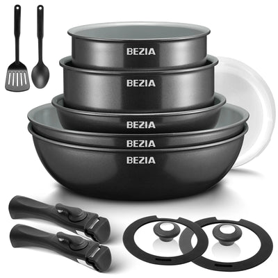 Induction Cookware with Healthy Ceramic Coating, Nonstick Pots and Pans Set 13pcs with Detachable Handles