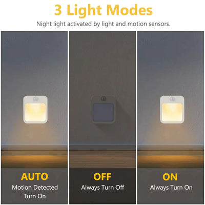 US EU Plug-in Night Light For Kids Room Motion Sensor Dimmable Wireless Hallway Lamp Auto Dusk to Dawn Stairway LED Lights Decor