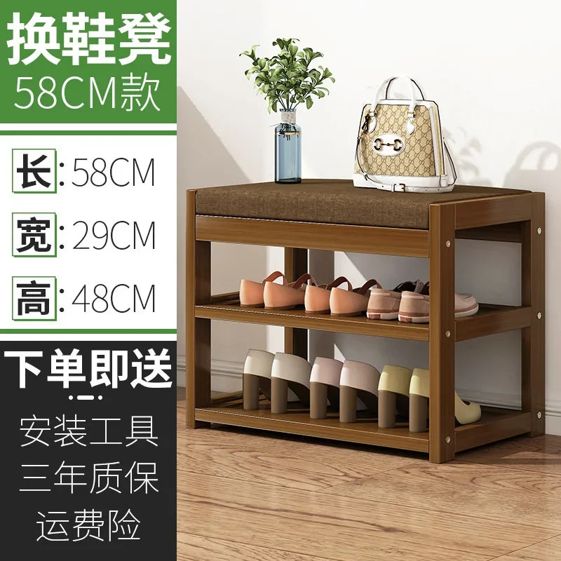 Special Multifunctional Shoe Organizer Bamboo Shoe Cabinets Linen Upholstered Storage Multi-layer Partition Hallway Bench