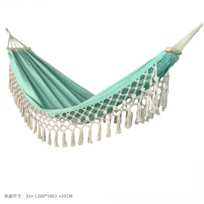 Double canvas tassel hammock photography pastoral swing camping outdoor supplies rollover prevention glider