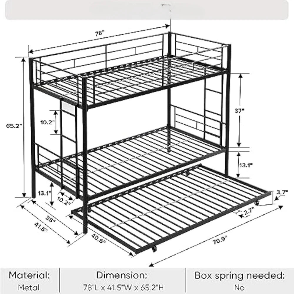 Twin Over Twin Bunk Bed Frame ,Metal Bunk Bed Bedframe with Guard Rail and 2 Ladders for Adults,Can be Divided into 3 Beds