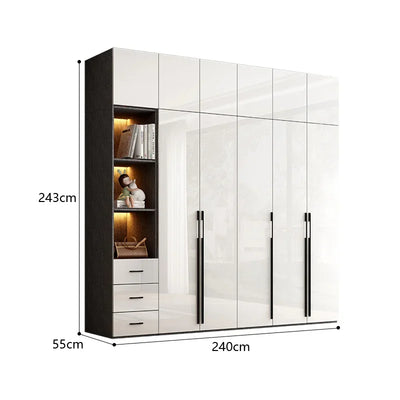 Modern minimalist light luxury high-gloss wardrobe bedroom swing door Nordic large wardrobe locker glass door  closet