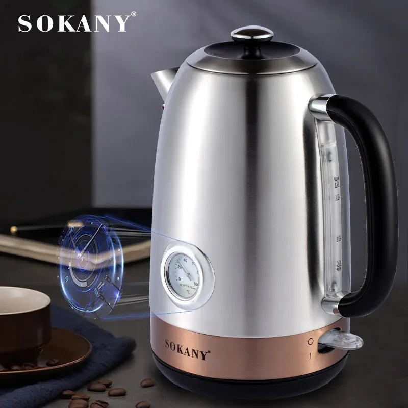 Houselin Stainless Steel Cordless Electric Kettle. 2000W Fast Boil with Water Temperature Display, 1.7 Liter Coffee Kettle