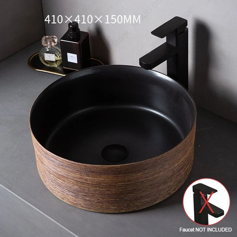 Brown Porcelain Ceramic Vessel Sink Above Counter Vanity Bowl Basin Bathroom Sanitary Balcony Table Sink Countertop Oval Basin