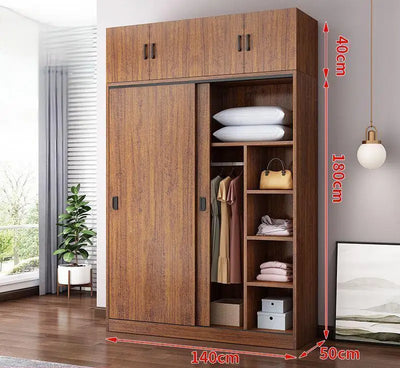 Household Bedroom Modern Simple Nordic Rental Room Simple Assembly Solid Wood Sliding Door  Large Wardrobe