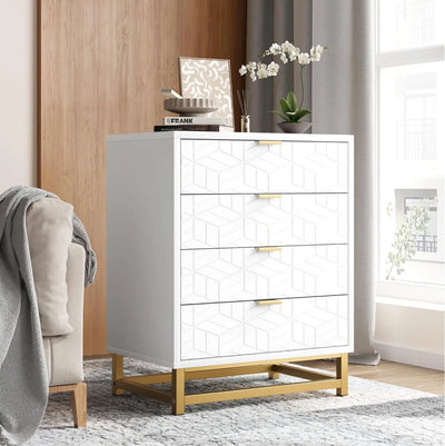 Drawers, Modern Dressers with Gold Metal Handles for Hallway, Entryway