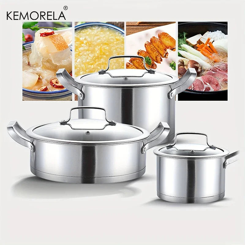 16/20/24cmStainless Steel Pot Set Thickened Right Angle Soup Pot Milk Pot Fry Pot Household Right-Angle Steamer Kitchen Utensils