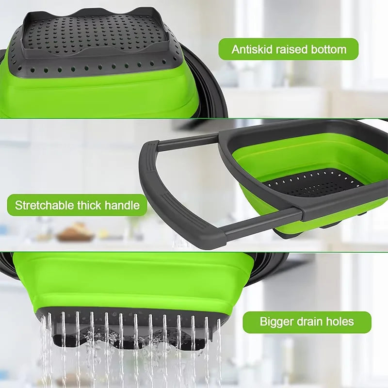 7QT Collapsible Colander Strainer Expandable Over the Sink Colander Foldable Large Colander Basket to Wash Vegetable Fruit YY128