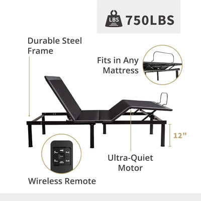 Adjustable Bed Frame with 14 Inch Cooling Gel Memory Foam Mattress Zero Gravity & Wireless Remote Split King Bed Frame