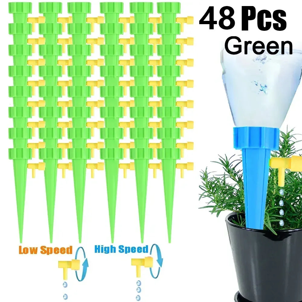 مجموعة مكونة من 48 قطعة من مسامير الري الذاتي للنباتات، جهاز ري بالتنقيط التلقائي القابل للتعديل للحديقة، نظام ري تلقائي للنباتات