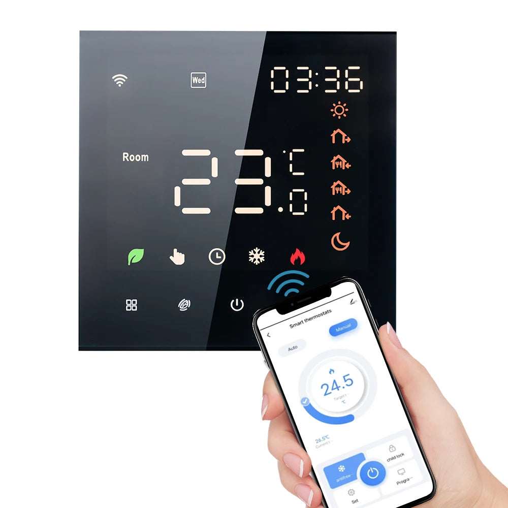 Smart Thermostat 16A/3A Digital Programmable LCD Display Touchscreen Underfloor Water Electric Heating Temperature Controller