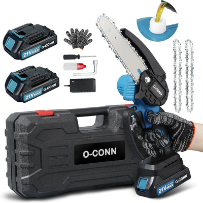 O-Conn Mini Chainsaw Cordless 6 Inch Handheld Chain Saw With Security Lock & Auto Oiler System, Portable Electric Small