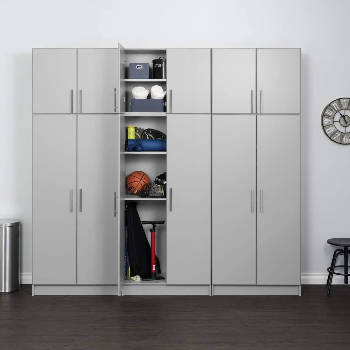 Functional 6 Piece Garage Cabinet & Storage System Set D, Easy Garage Closet Shop Cabinet 16" D x 96" W x 89" H, White