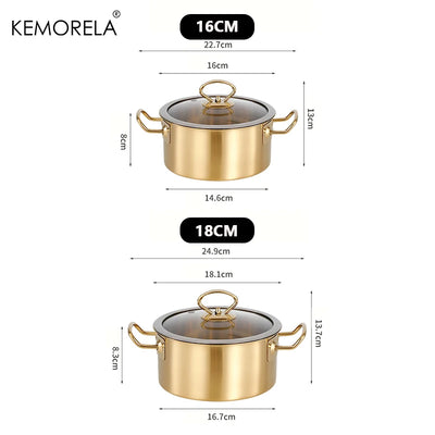 1PCS Stainless Steel Double-Ear Small Hot Pot Thickened 16/18cm Instant Noodle Pot Soup Pot Induction Cooker Gas Stove Universal