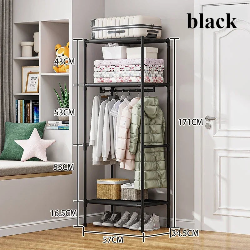 Floor Standing Coat Rack Waterproof Rust Proof Metal Drying Racks Nail Free Assembly Removable Small Footprint Storage Shelves