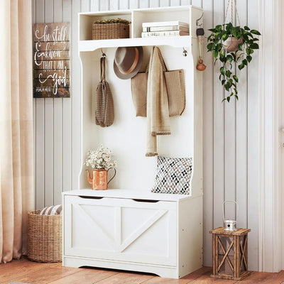 Hall Tree with Bench and Shoe Storage, Entryway Bench with Coat Rack and Shoe Cabinet, Coat Rack with Shoe Rack