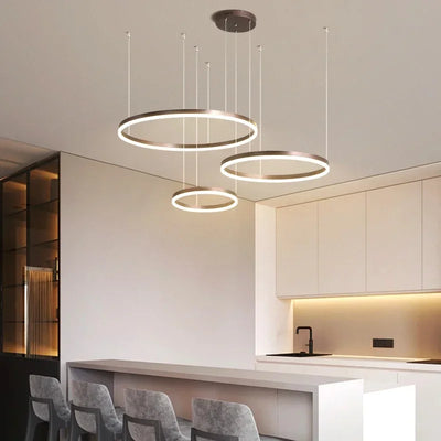 2023 Modern Led Chandelier Home Lighting Brushed Rings Chandelier Lighting Hanging Lamp Gold&Coffee color Ceiling Mounted