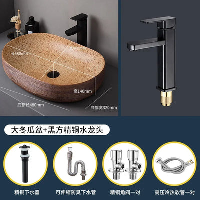 Medieval style platform basin ceramic art bathroom washing creative washbasin household washsink single