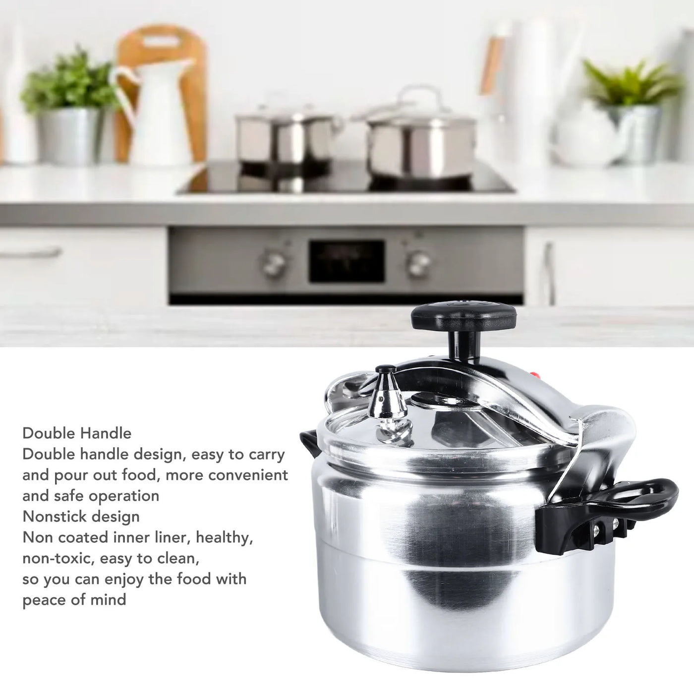 5L Pressure Cooker with Double Handle Explosion Proof Aluminium Alloy Pressure Pot for Gas Stove