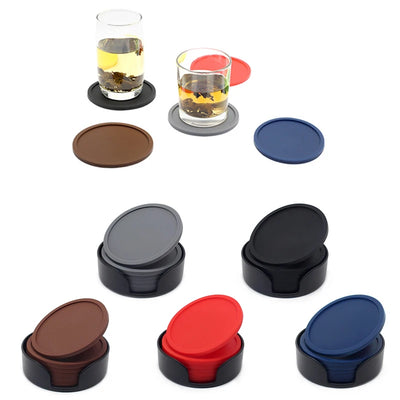 6PCS/Set Silicone Drinking Coasters Drink Coffee Cup Round Cup Mat With Holder Stand Jar Gripper Pads Tableware Accessories