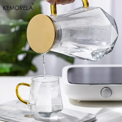 1PCS Diamond Texture Glass Teapot Set Hot Cold Water Kettle Water Jug Transparent Coffee Pot Home Water Carafe Glass Pitcher