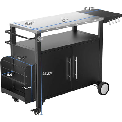 Outdoor Grill Cart with Storage,Patio Kitchen Island with WheelsHooks and Spice Rack,Waterproof Outdoor Grill Table,Movable BBQ