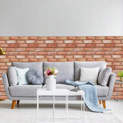 10Pcs 3D Self-Adhesive Wall Stickers PVC Brick Wall Panels Peel and Stick Wallpaper for Living Room Home DIY Decor Supplies