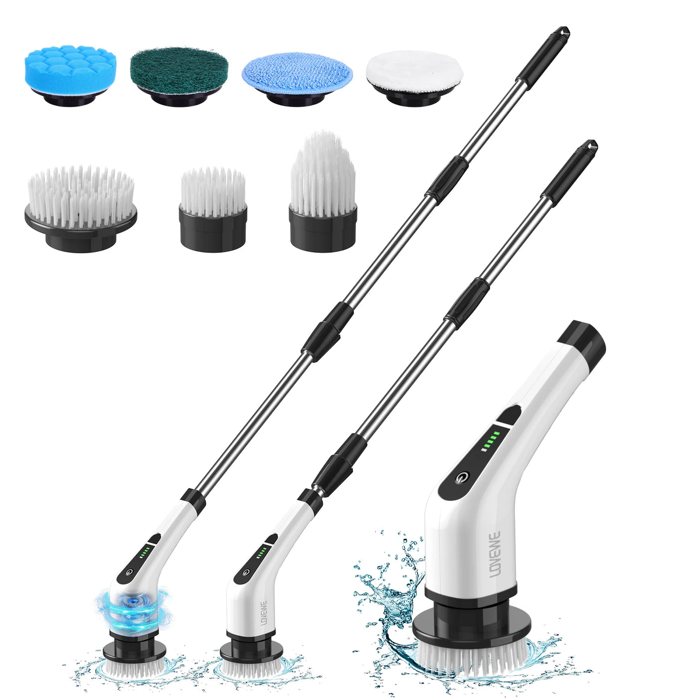 Cordless Electric Spin Scrubber with 7 Replaceable Brush Heads, 3-Speed, Adjustable Handle for Bathroom, Shower, Kitchen