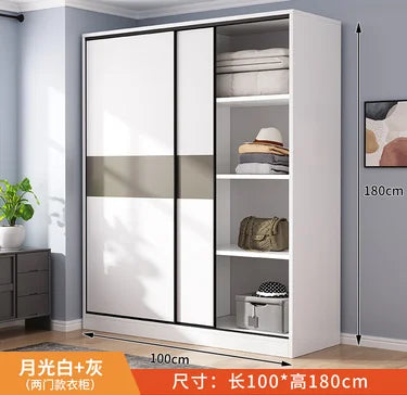 Wardrobe household bedroom sliding door solid wood wardrobe log small-sized economical storage rental room cabinet