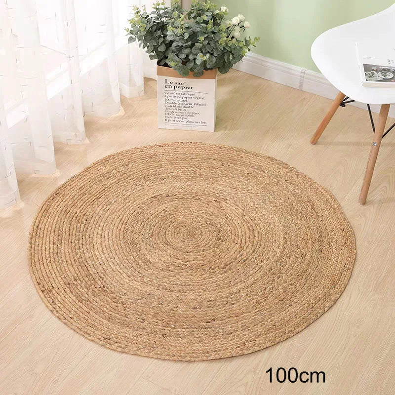 100% Straw Round Carpets Rugs for Living Room Bedroom Bulrush Natural Reed Grass Rattan Carpet Tea Table Floor Mats Hand-woven