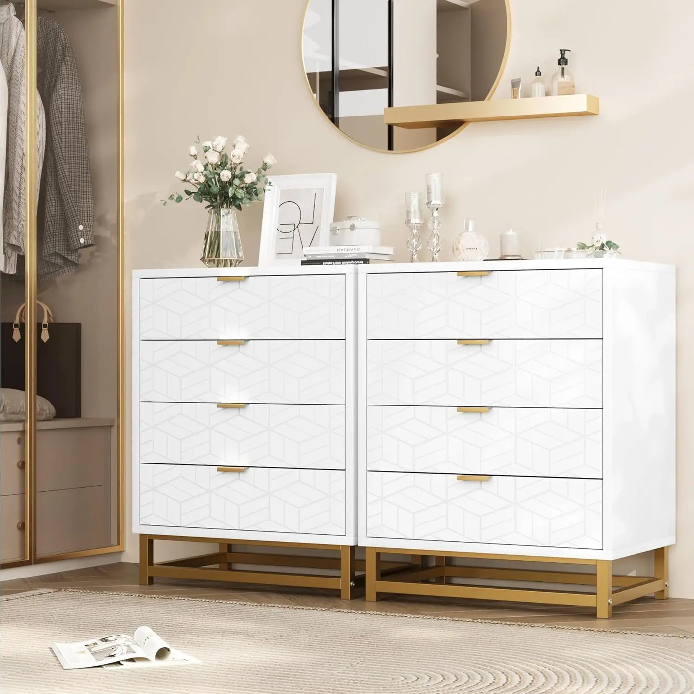 Drawers, Modern Dressers with Gold Metal Handles for Hallway, Entryway