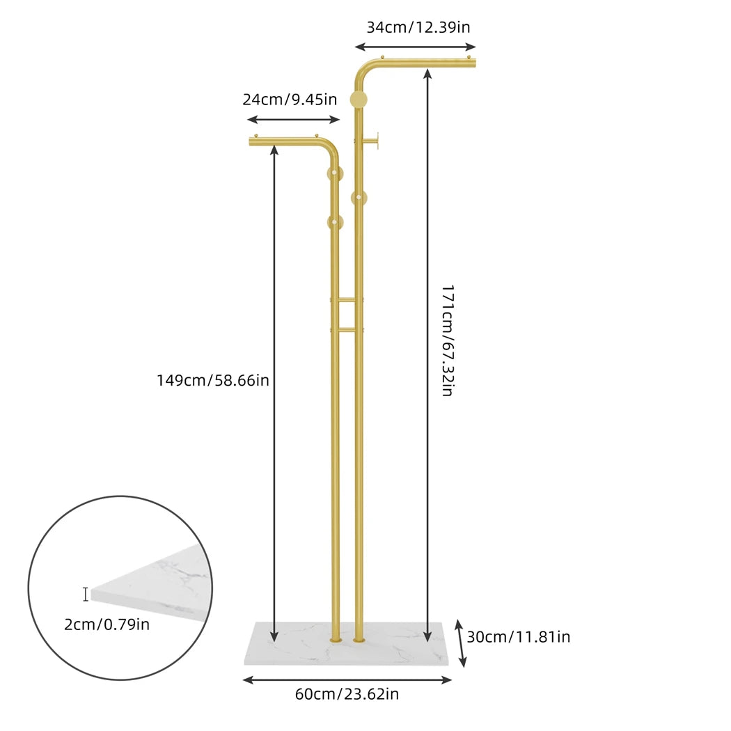 Gold Coat Rack Modern Garment Stand with Shelves and Hooks Heavy-duty Clothing Rack