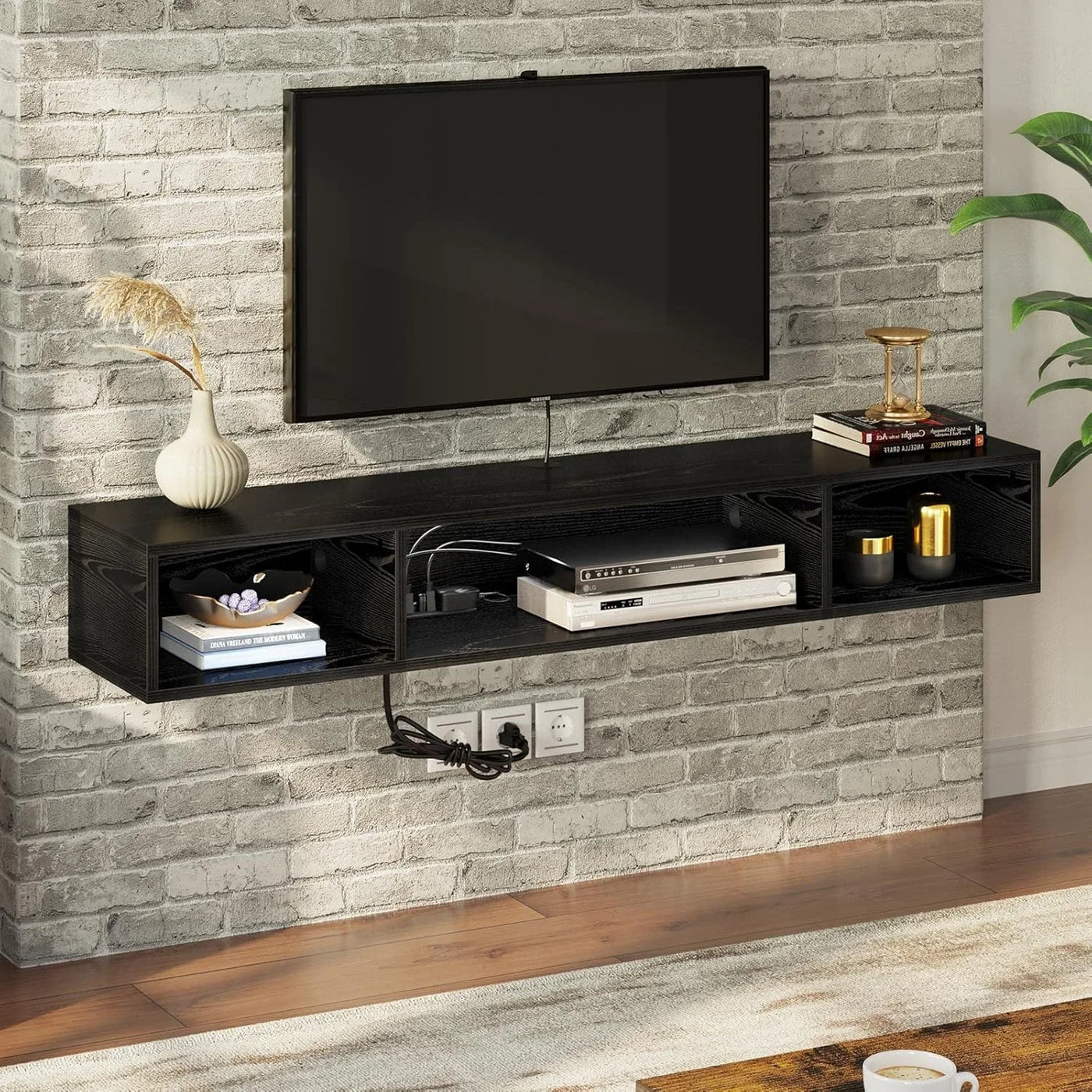 TV Stand with Power Outlet, Floating TV Stand with RGB Lights, 47.2" Wall Mounted TV Shelf,Media Console with Storage Shelf