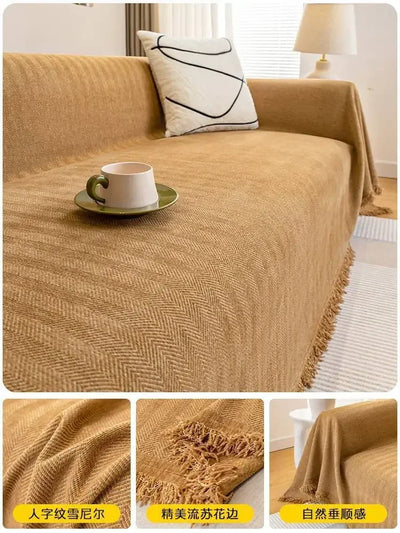 1PC Cream Wind Solid Color Sand Hair Towel Full Cover Cloth Sofa Cushion Cover Nordic Sofa Blanket Four Seasons Universal