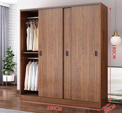 Household Bedroom Modern Simple Nordic Rental Room Simple Assembly Solid Wood Sliding Door  Large Wardrobe