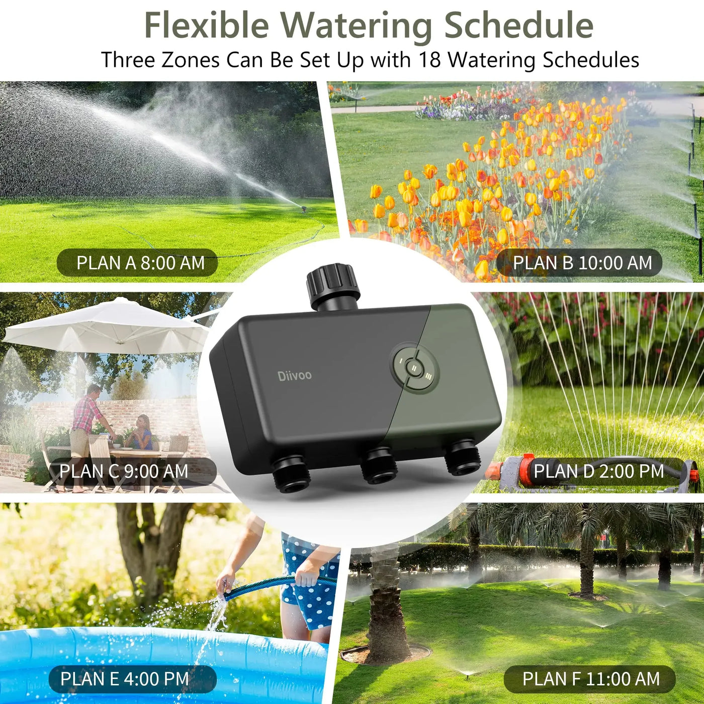 Diivoo-WiFi Garden Watering Timer, Smart Sprinkler Irrigation Controller, Water Valve, 1, 2, 3 Zones