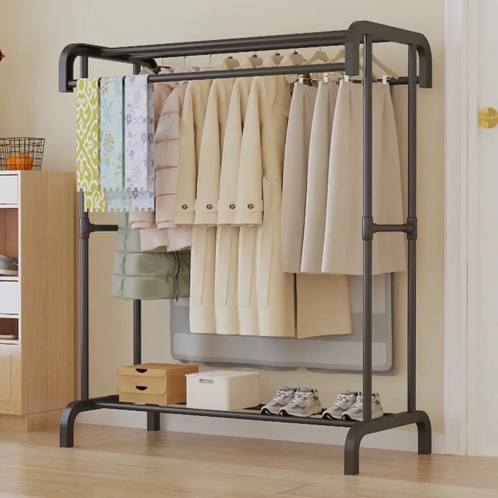 Large Clothes Rack Multilayer Household Movable Indoor Clothes Hanger Simple Floor Drying Rack Rolling Coat Hanger Drying Rack