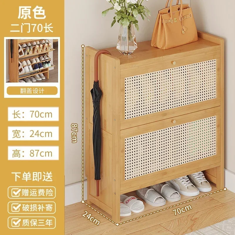 Bamboo Multi-layer Shoes Organization Rattan Flip Shoe Rack Living Room Against The Wall Boot Shelf Versatile Storage Cabinet