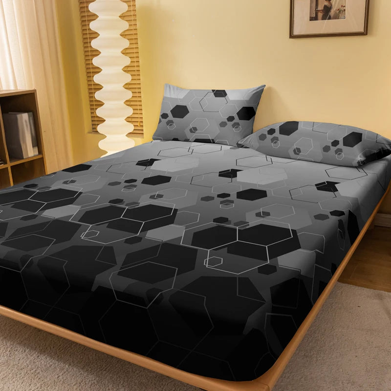 1 Simple modern Geometry printed matte Fitted Sheet, bedroom printed bed cover, bedding (excluding pillowcases)