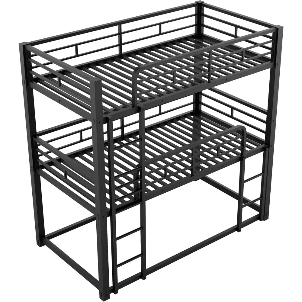 Heavy Duty Triple Bunk Bed Twin Over Twin Over Twin Metal Bunkbeds with Ladder No Box Spring Needed Easy Assembly