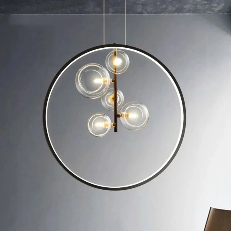 Nordic Simple and Elegant LED Pendant Lights Metal Ring Decoration Hanging Lamps Living Room Ceiling Chandelier Room Lamp